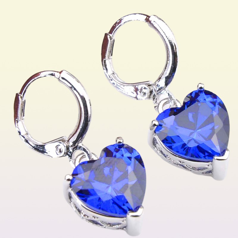 10prs lackyshine真新しい女性dangle dangle heartshaped blue topaz gems silver zircon earringsjewellery2250143354