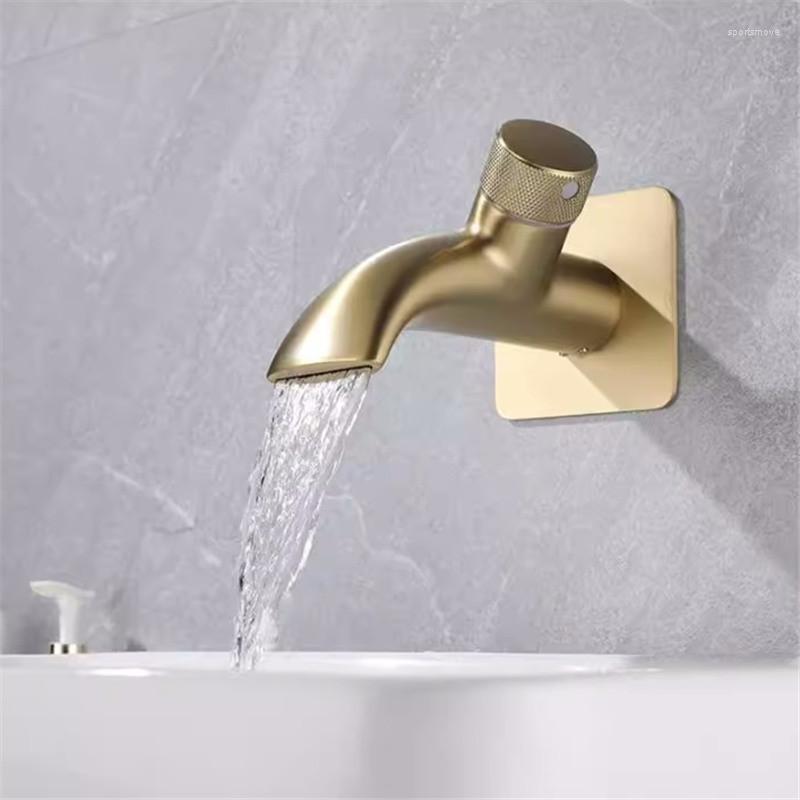 Grifos de lavabo de baño Basin de latón grito de la cubierta del grifo frío Tipo de la pared con caja incrustada botón giratorio Cepillo de oro Llegada