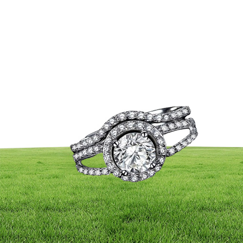 Ainuoshi Luxury 1 Karat Kadın Nişan Yüzükleri Seti 925 Katı Gümüş Halo Bague Parti için Yüksek Kaliteli Gelin Yüzük Seti Y203162251