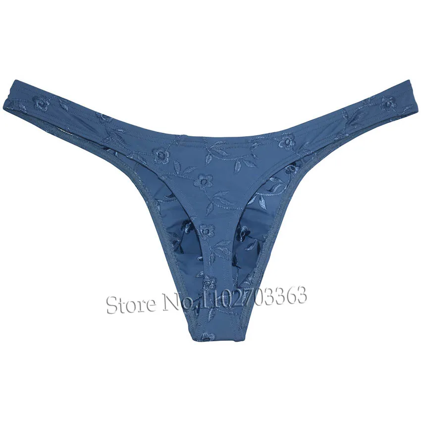 Men Embroidered Thong Pouch Tangas Underwear Hombre Spandex Jockstrap Thongs Gay Silky Mini Shorts