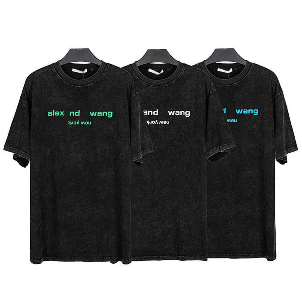 

aw designer mens womens t shirt washed and made old foam lettering printed loose wang tshirts high street short sleeved sports tee summer sh, White