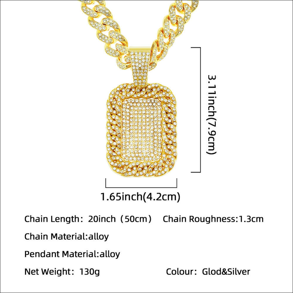 Hip Hop Exaggerated Full Diamond Army Brand Pendant Cuban Chain Necklace Nightclub Personalized Bounce Di Decoration Accessories