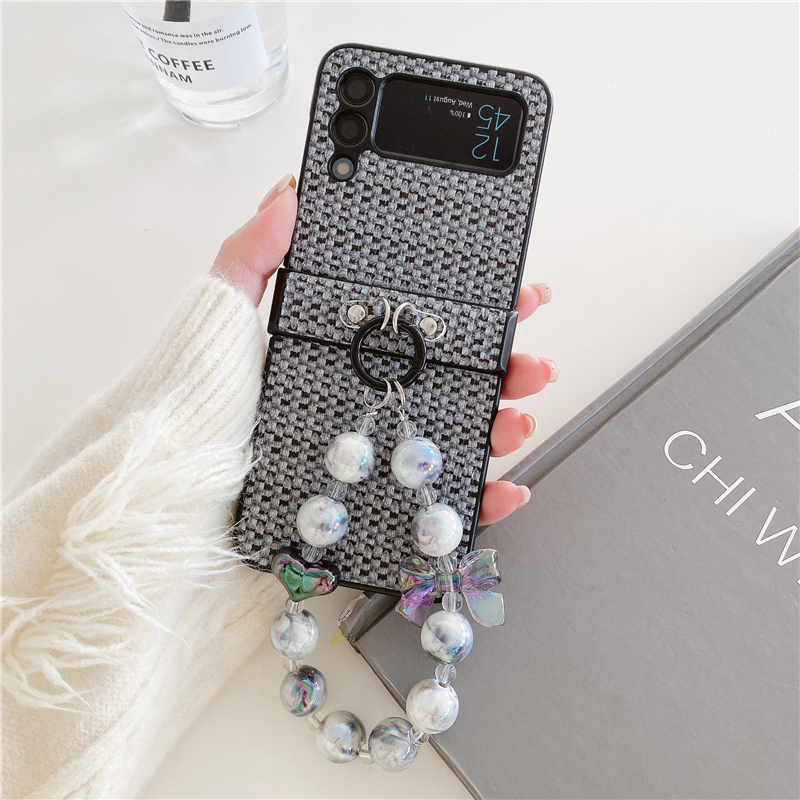 Składana perła Bransoletka Pletająca wzór Vogue Case do Samsung Galaxy Z Fold3 Fold4 5G Trwałe pasek na rękę tkaninę zbóż