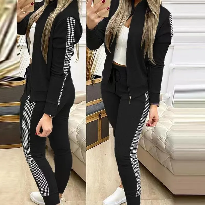 Autumn Winter Two Piece Outfits for Women Fashion Sequins Zipper Coat Tops Drawstring Pants Set Casual Tracksuit Sweat Suits SS