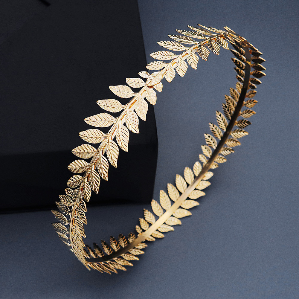 Simple Goddess Metal Leaf Baroque Round Crown Vintage Gold Olive Leaf Laurel Crown Round Hair Band HeadwearTS-0204-A