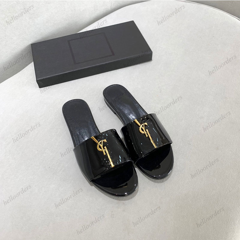 Womens Luxury Sandals Designe Slippers Sliders Slide Patent Leather Gold Tone Triple Black Nuede Eed Womens Lady Fashion Party Wedding Office Sandal Size 35-42