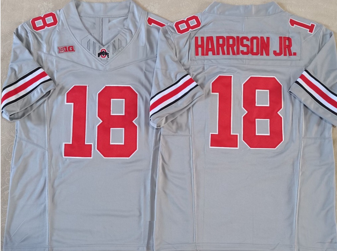 Ohio State Buckeyes college fotbollströjor 18 Marvin Harrison Jr. Jersey syade grå tröjor