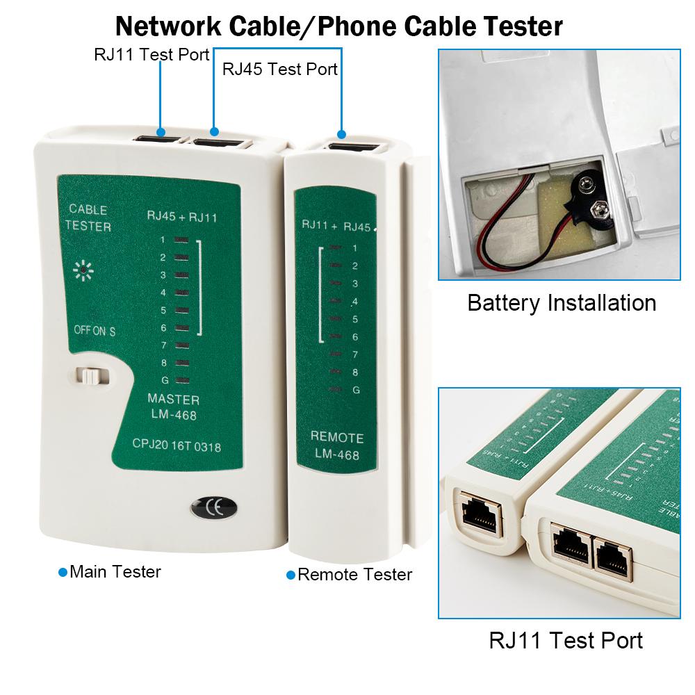 Tang lan testador rj45 alicate de friso portátil kit ferramenta reparo rede profissional rastreador cabo e braçadeira crimper com saco