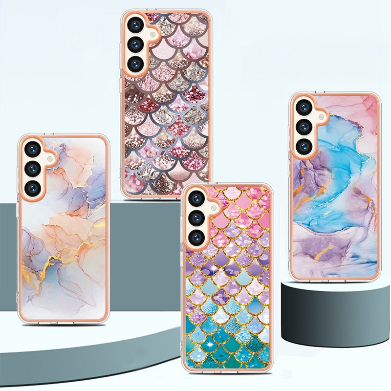 32Designs Marble Soft IMD TPU CHROMED FALL FÖR SAMSUNG S24 Ultra S24 Plus Fashion Flower Ocean Bling Scale Plating Granite Stone Mobiltelefon Cover