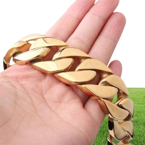 Gnayy smycken stor 316l rostfritt stål smycken guld miami kubansk trottoarkedja armband armband tunga enorma 26mm 23 cm 9 tum mens c1909414524