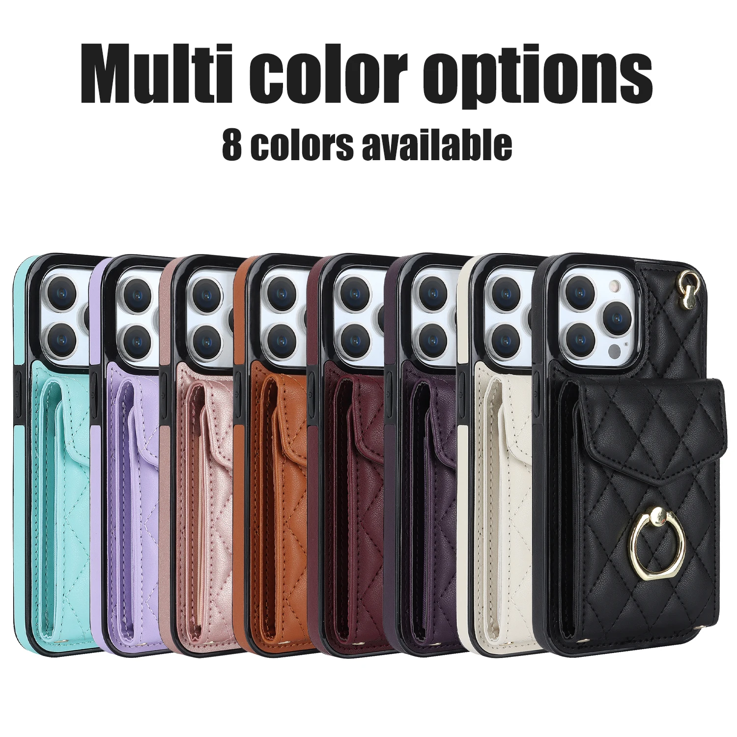 Funda de cuero con soporte para anillo y correa de cordón cruzado para iPhone 13 14 15 Pro Max 12 11 XS Max X XR 8 7 Plus Funda tipo billetera con ranura para tarjetas múltiples