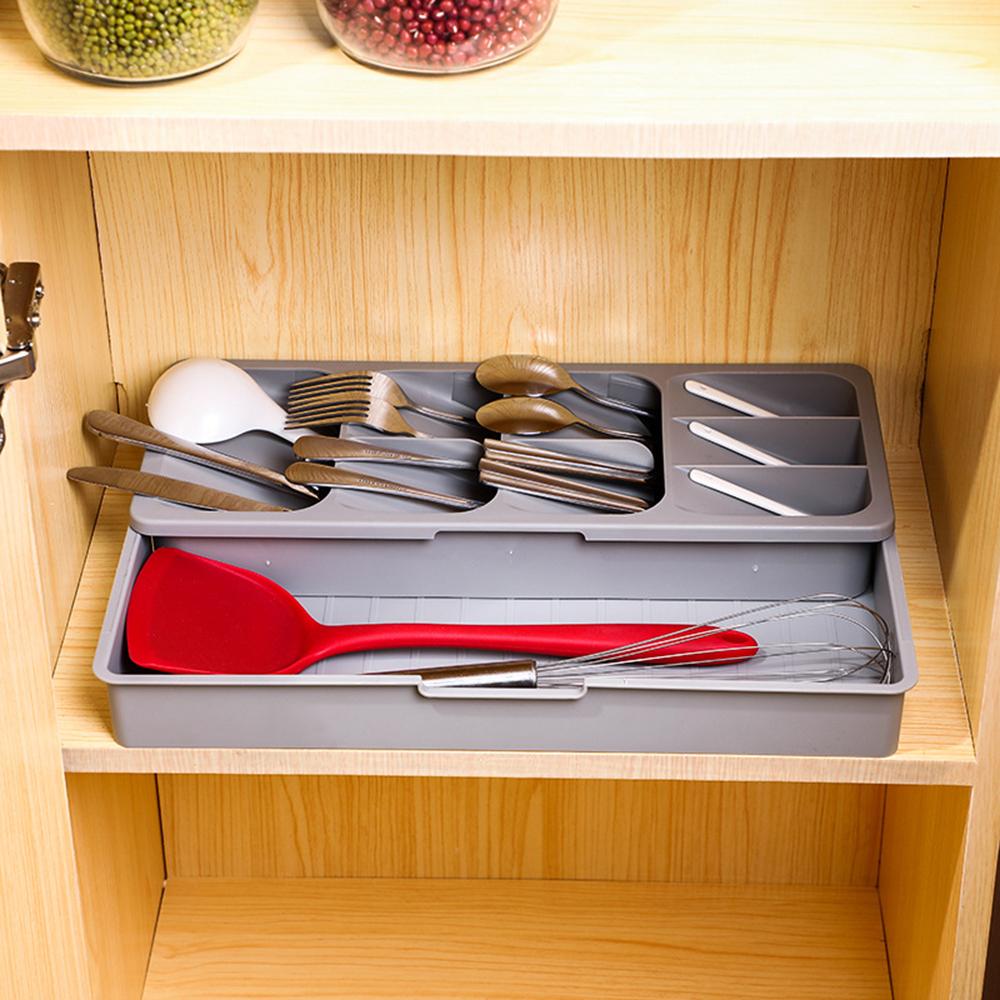 Organisation Ustensiles Plateau Magasin Organisateur Tiroir Outils De Cuisine Couverts Boîte De Rangement Récipient En Plastique Bloc De Couteau Holde Cuillère Fourchette De Stockage