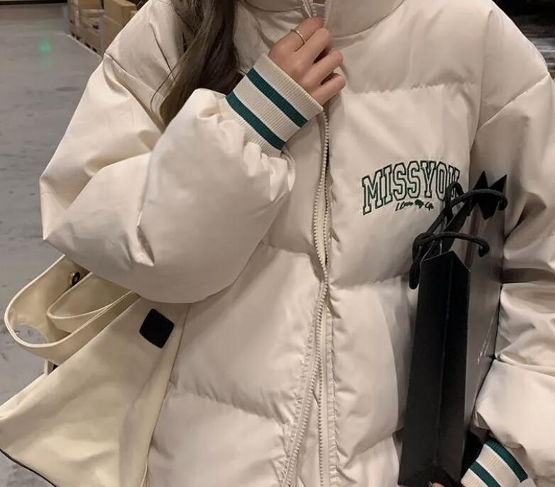 Casacos femininos 2023 inverno nova edição coreana solto bordado estudante pão casaco de algodão casaco feminino de algodão engrossado casaco quente na moda