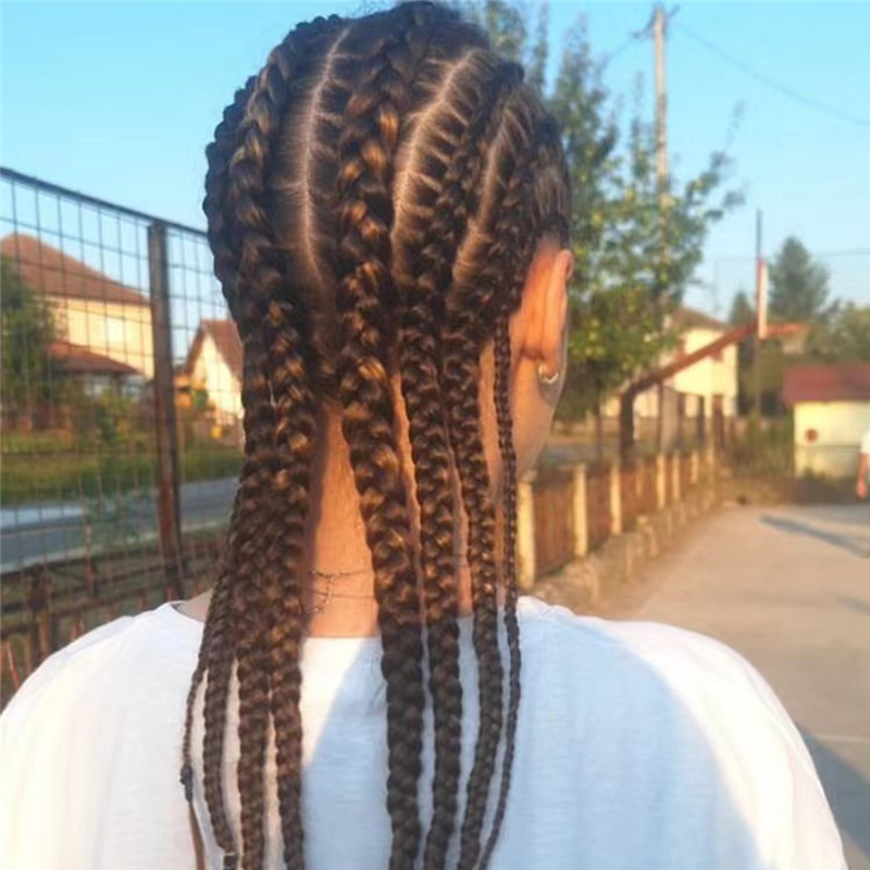 Yeni 32 inç mısır örgüler Avrupa bakire insan saç karışımı sentetik saç mısır örgüler siyah renk% 180 yoğunluk tam dantel peruk siyah kadın