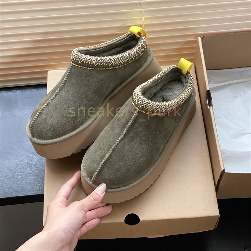 Avustralya Tazz Terlik Kadınlar için Tasman Shearling Süet Slaytlar Klasik Ultra Mini Disquette Platform Kar Botları Erkek Kadın Kış Boot Tasarımcı Ayak Bilgi Boksum