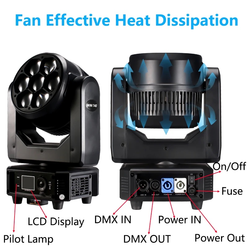 무대 움직이는 헤드 라이트 7*40W 꿀벌 눈 빔 세척 DJ 디스코 파티 나이트 클럽 웨딩 KTV에 대한 사운드 활성화 된 DMX 제어 기능