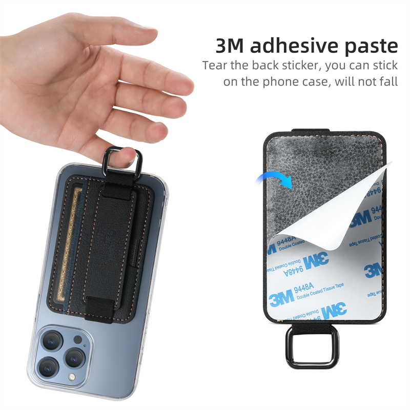 3M självhäftande universal PU LEATHER CARD POCKT STICKER METAL RING BUCHLE PALLET POUCH ANMSTRAP-FALLET Stick-On Back Cell Phone