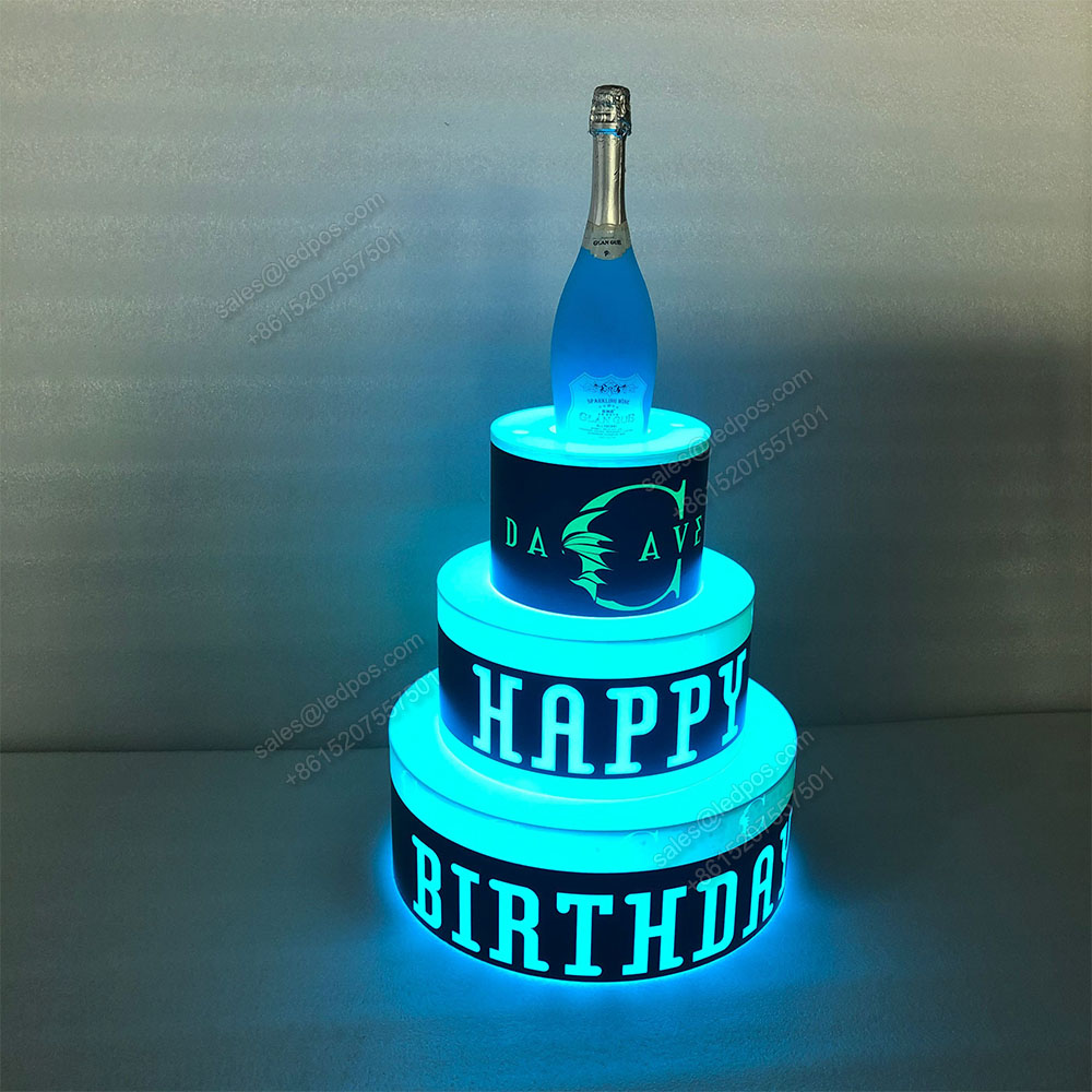 Presentatore bottiglia torta a LED festa di compleanno Logo avvolto a 3 strati Night Club Lounge Bar illuminazione personalizzata Bottiglia di champagne Espositore VIP Colorato ricaricabile