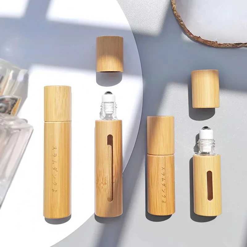 5ml/10ml Empty Perfume Roll Roller Ball Bottle on Plastic Stainless Steel Liquids Oil Container Refillable Bottles Holders Wood