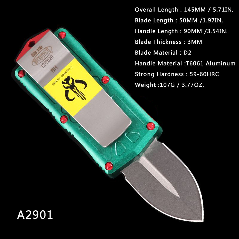MINI POCKET KNIFE MT AUTOMATIC KNIVES 157-10 Money Clip AUTO 1.97" Stonewashed Double Edge Black utx edc tools FOLDING TOOL grit presen CAMPING HUNTING OUTDOOR