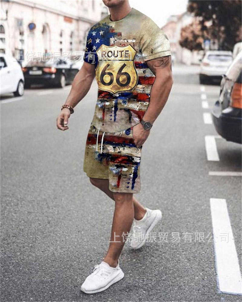 Summer New Digital Printing Men's Short Sleeve Set Minimalist Fashion Brand Casual Summer Wear