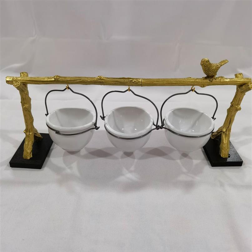 Platos Platos Rama de roble dorado Soporte para refrigerios Estante navideño de resina con cesta extraíble Organizador Decoraciones para fiestas 3151