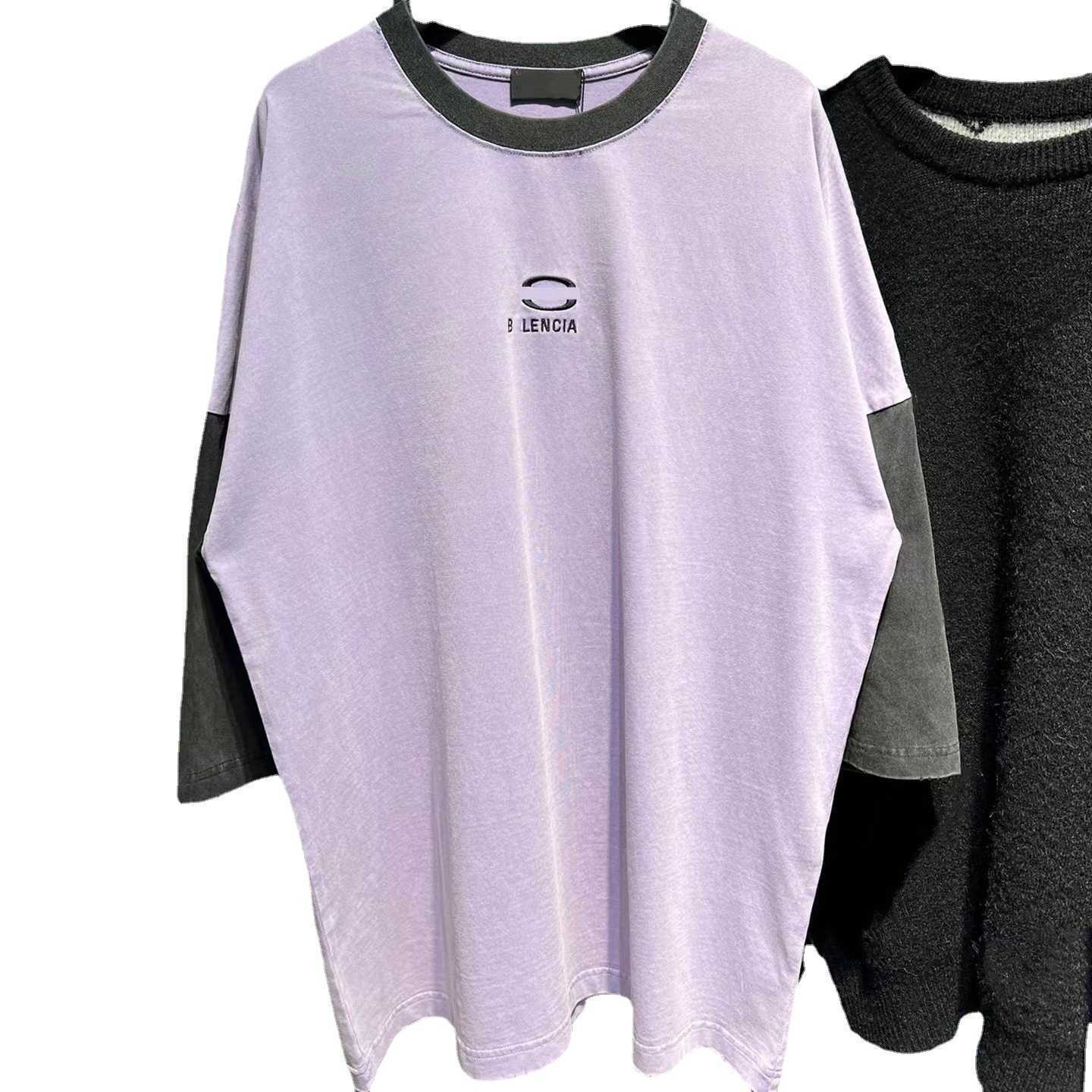 Roupas femininas de grife 20% de desconto Diferenciar mercado High Edition Família bordada no pescoço redondo de manga comprida camiseta simples unissex simples