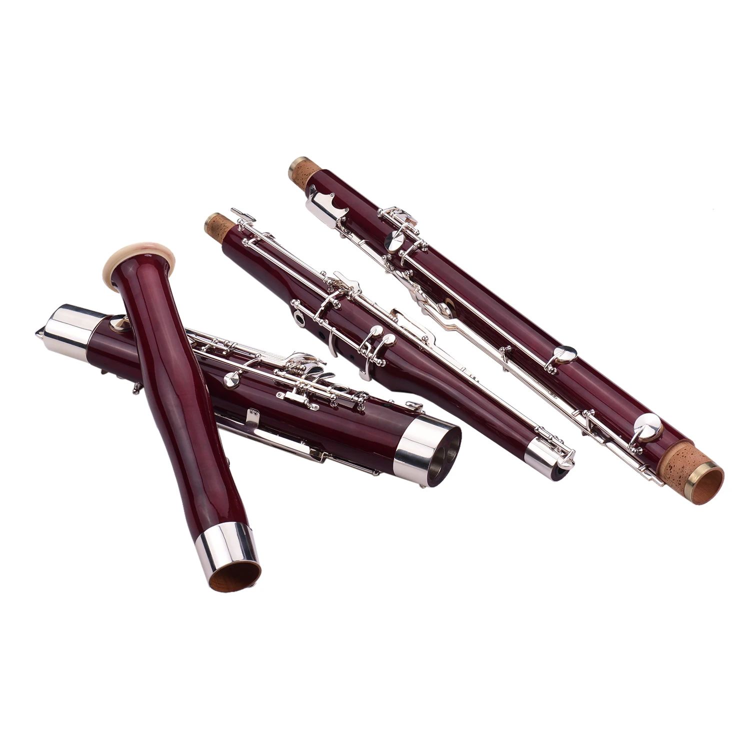 Performance Level Colored Maple Wood Silver Plated Keys C Tone Bassoon with Reed Cleaning Cloth Carrying Case
