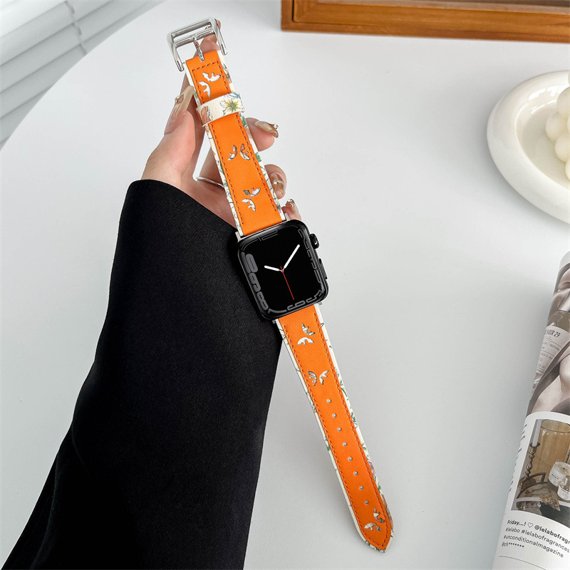 Lüks Apple Watch Band 38 40 41 42 44 45 49 mm Çiçek Deri Saatler Iwatch 8 7 6 5 4 SE Ultra 2 Tasarımcı Moda Marka Bilezik Saat Bandı Güzel Bilezik