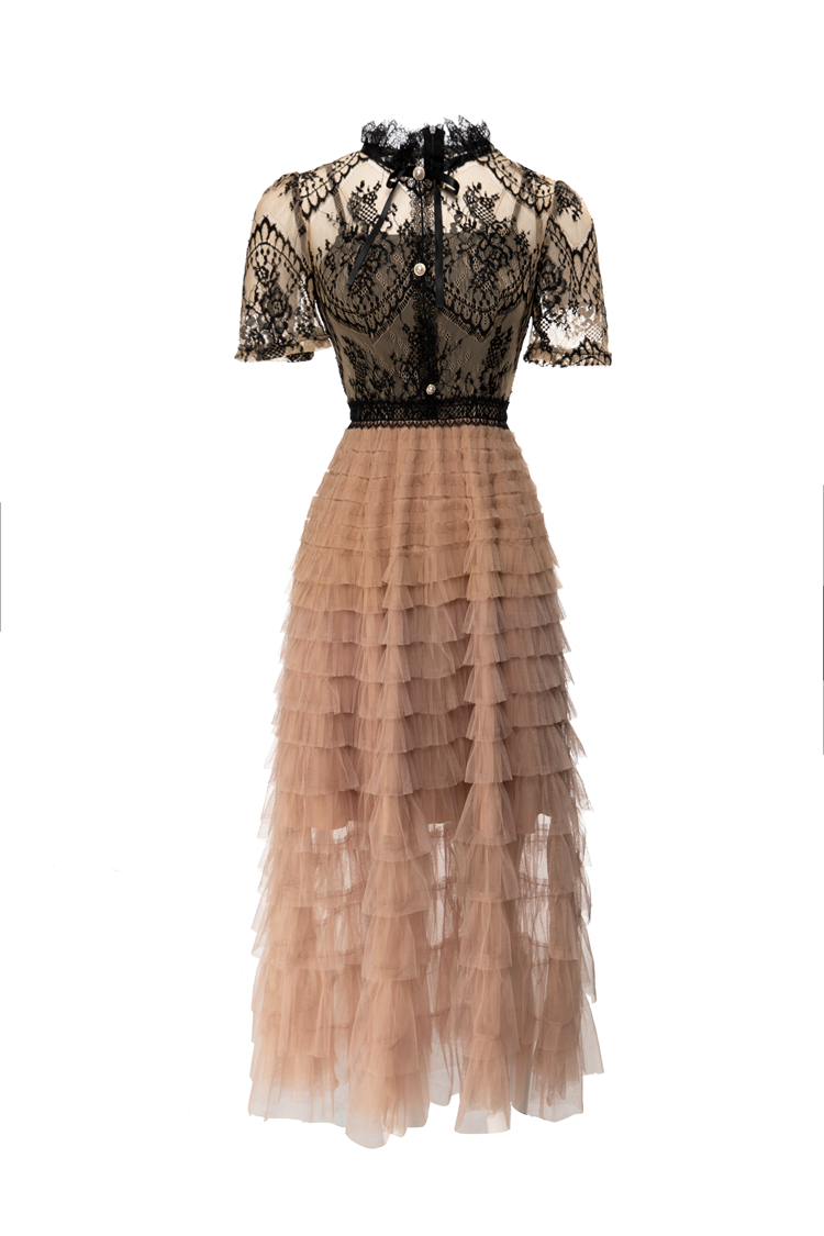 Damskie sukienki na pasie startowe o szyję krótkie rękawy haft haftowy koronkowy boide patchwork mody projektantów vestidos