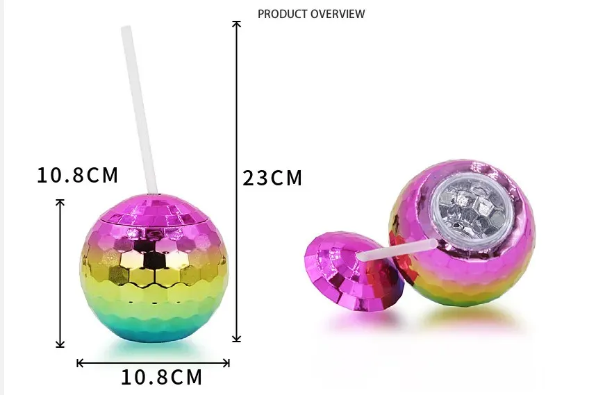 Magical Plastic Water Cups Drinkware Disco Ball Wine Tumblers Flashing Electroplate Balls With Straws Suit For Party and Bar 0430