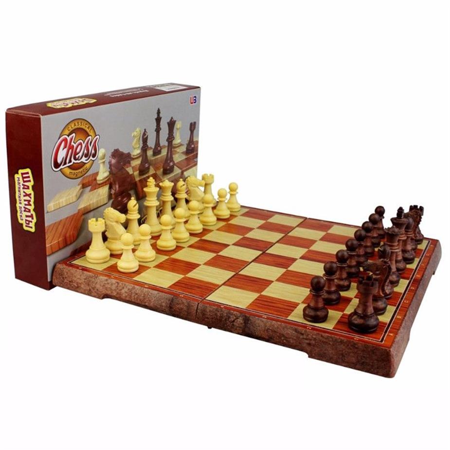 International Chess Checkers Folding Magnetic High-grade wood WPC grain Board Chess Game English version M L XLSizes275M