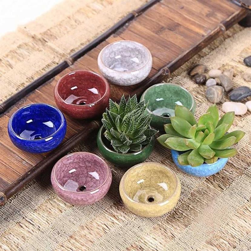 YeFine / Pots de fleurs en céramique craquelées pour plantes juteuses Petit pot de bonsaï Décoration de maison et de jardin Mini pots de plantes succulentes LJ2420