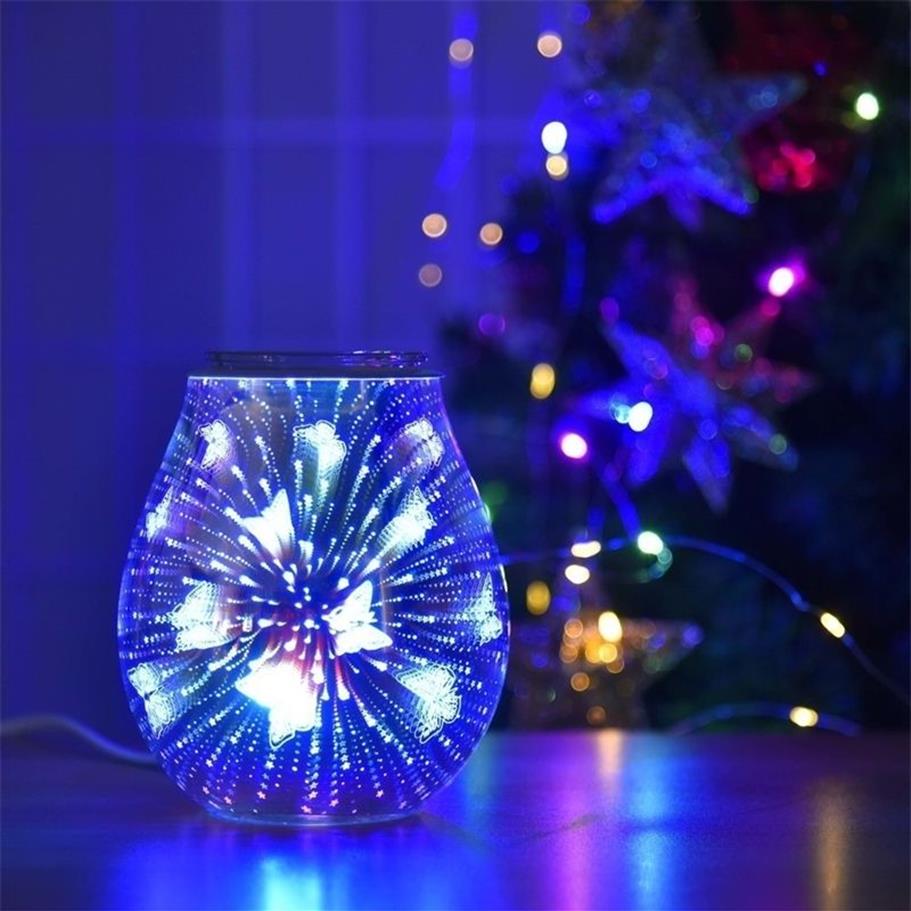 Diffuseur d'huile bougie électrique chauffe-verre brûleur à tarte 7 couleurs effet papillon veilleuse cire fondre plus chaud arôme décoratif Y20041196c