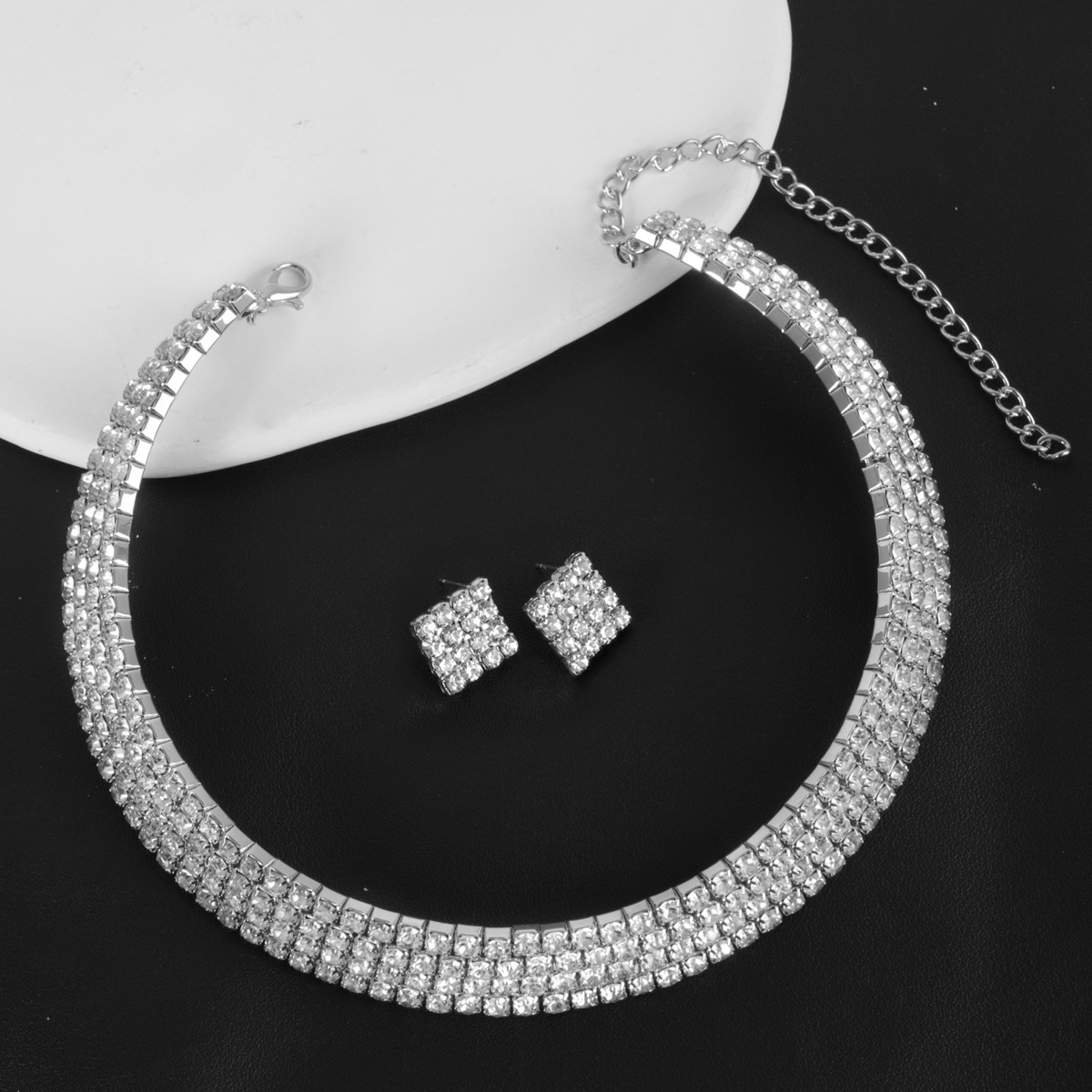Conjuntos de joias de casamento, cristal de noiva, strass, pulseira, brincos e colar, conjuntos de joias coreanas para mulheres, moda, meninas, presente de joias CL2938