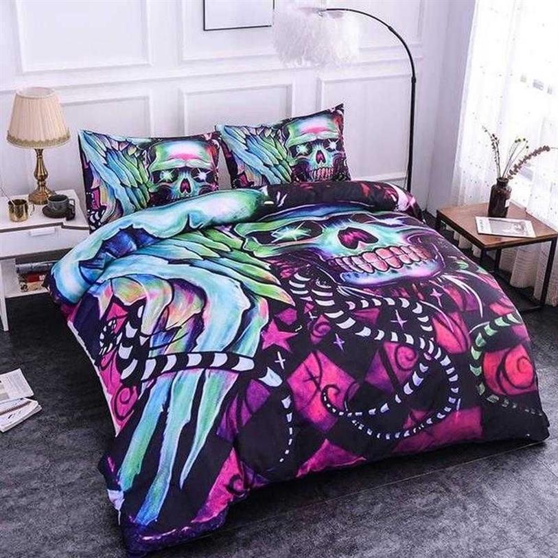 Fanaijia 3D Flower Bedding Zestaw Kuilu Rozmiar Sugar Skull Cover z poduszką Twin Full King Bedroom Set 210615313s