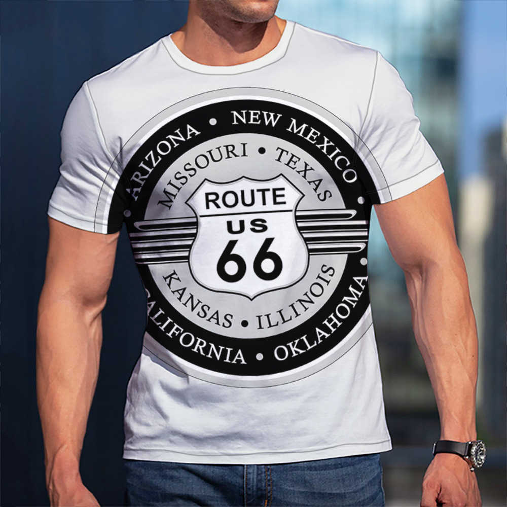 Camiseta de impressão digital da coleção Highway 66