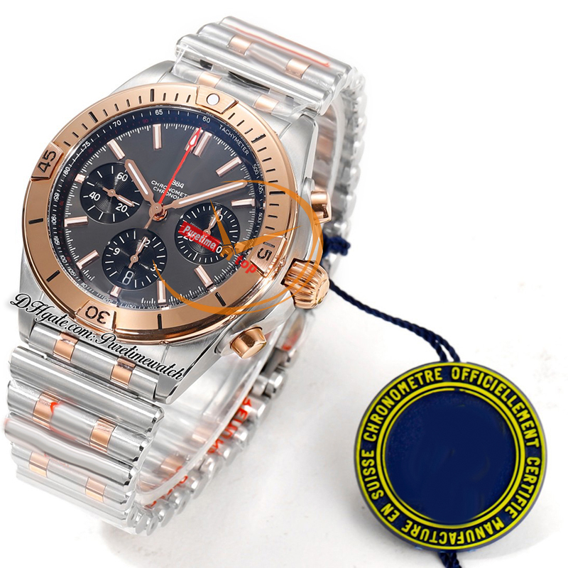 BLS Chronomat B01 ETA A7750 Automatyczny chronograf męski Watch Dwon ton Rose Gold Brown Tial Rouleaux Rouleaux Bracele AB0134101K1A1 Super Edition Puretime H8