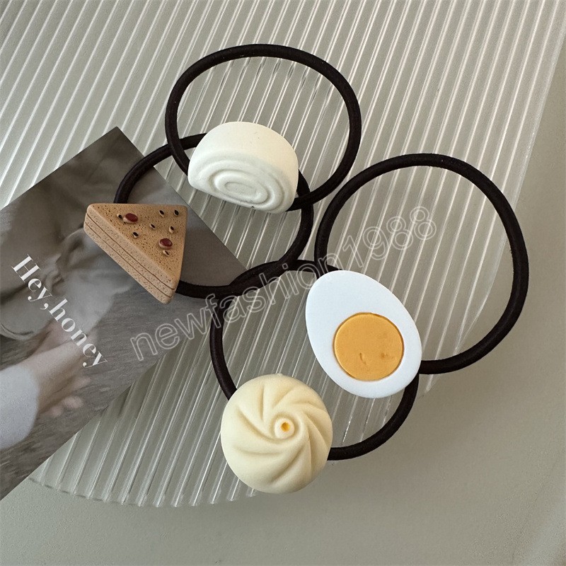 Simülasyon Doldurulmuş Çörek Yemek Scrunchies Yumurta Saç Halkası Elastik Kauçuk Bantlar Saç Halat Bebek Kızlar Sevimli Komik Saç Aksesuarları