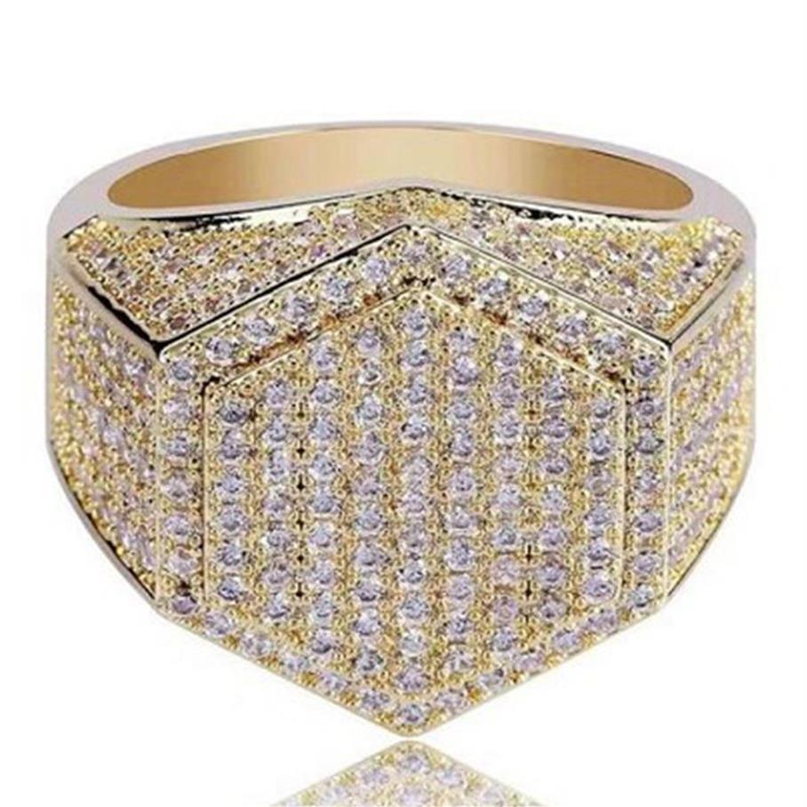 Bague avec pierres latérales pour hommes, strass glacés 3A, bijoux somptueux, or, argent, bijoux à la mode, Hip Hop263t