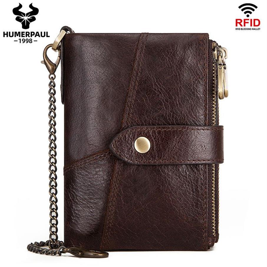 HUMERPAUL Rfid Genuine Cow Leather Wallet Men Coin Purse Male Cuzdan PORTFOLIO Man Portomonee Small Mini Walet Pocket Quality191q