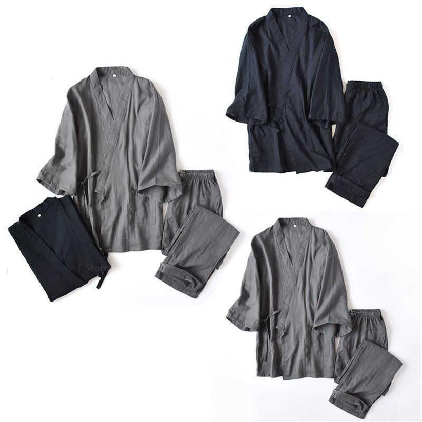 Japanese Traditional Bathrobe Pajamas Sets Kimono Sleepwear for Man Yukata Nightgown Cotton Leisure Wear Louge 210918230t