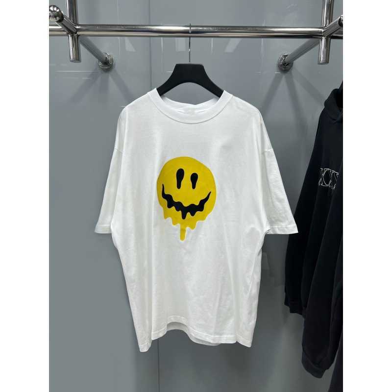 2023 New Women's High quality tshirt Shirt Melting Smiley Face Print T-shirt Classic Abstract Couple Loose OS Crew Neck Sleeve
