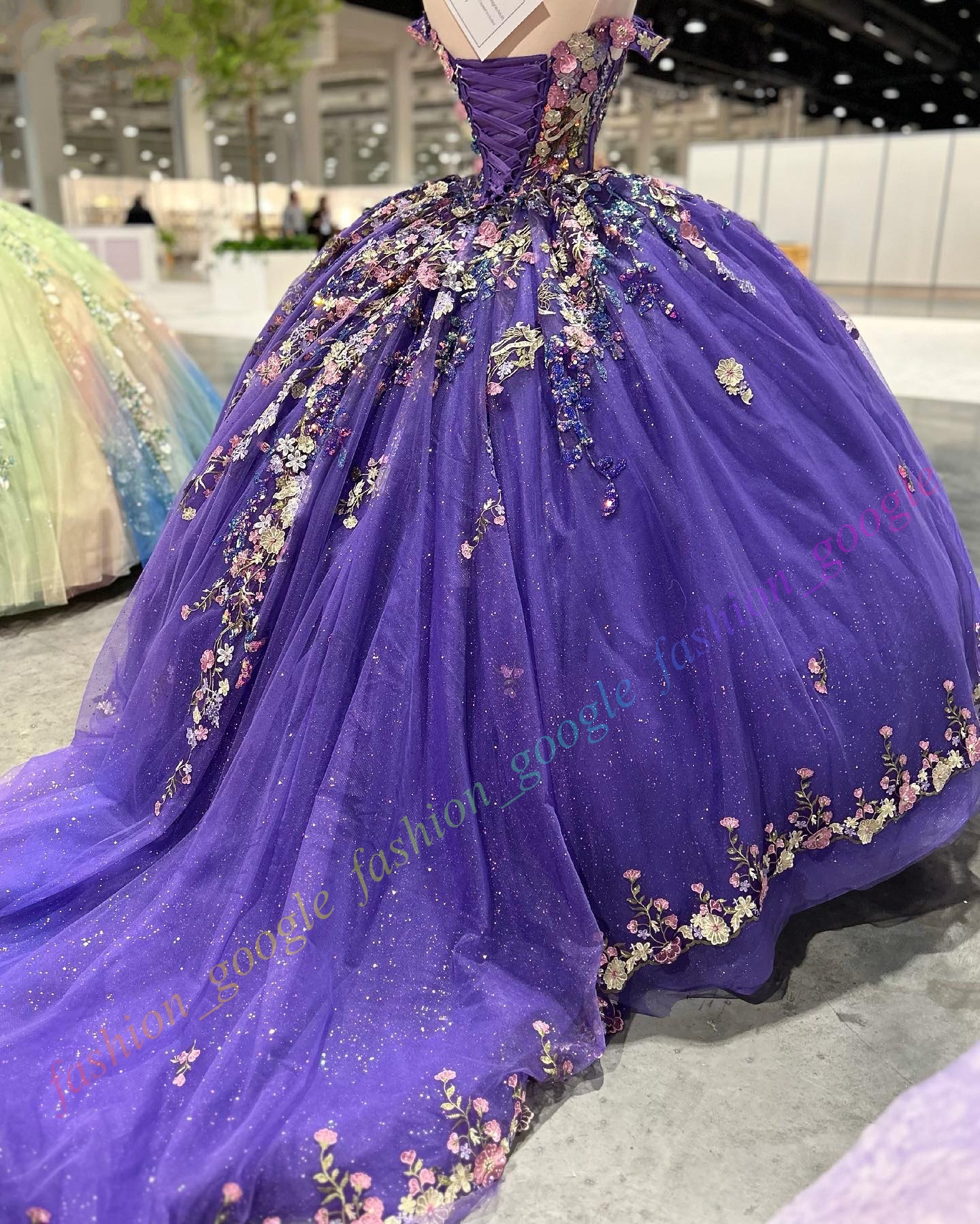 3D Floral Quinceanera Dress Sparkling Glitter Tulle Lace Applique Ball Mexican Quince Sweet 15/16 Birthday Party Gown for 15th Girl Drama Winter Formal Prom Gala