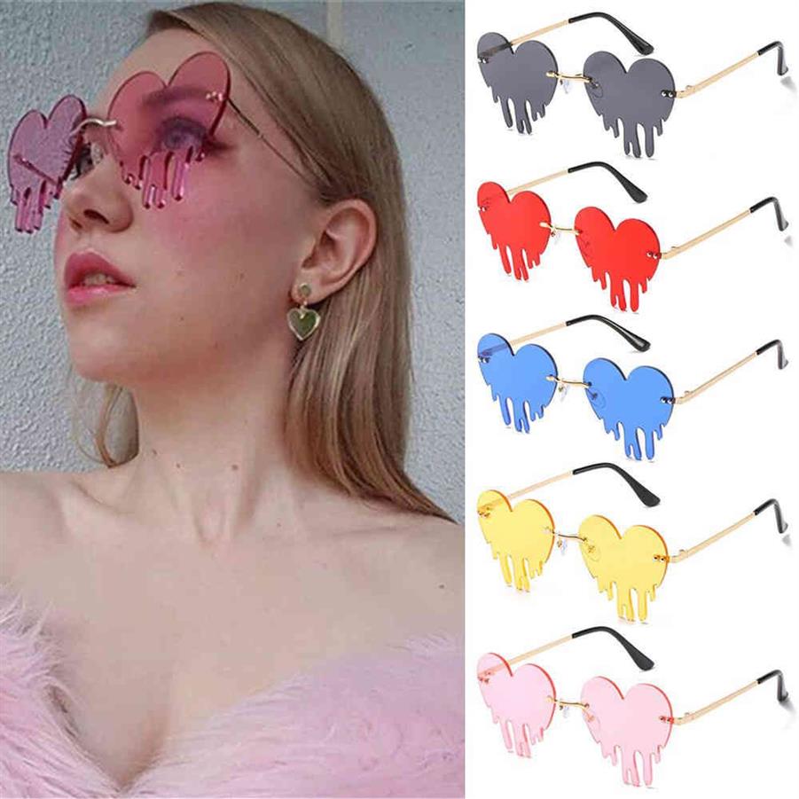 Love Heart Rimless Sunglasses Outdoor Eyewear Tears Shape Steampunk فريدة من نوعها مضحك نظارات UV400 Association Assumeen 278w