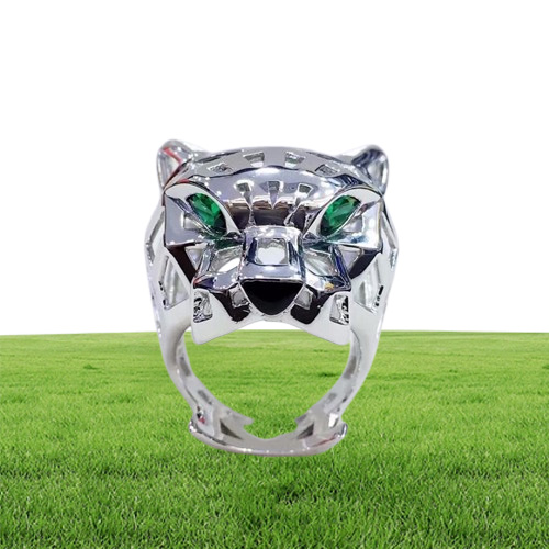 Eyes verts de luxe Zircon Leopard Head 925 STERLING Silver Dinger Ring Panther Animal Crect Party Wedding Silver Bijoux J011284474125028