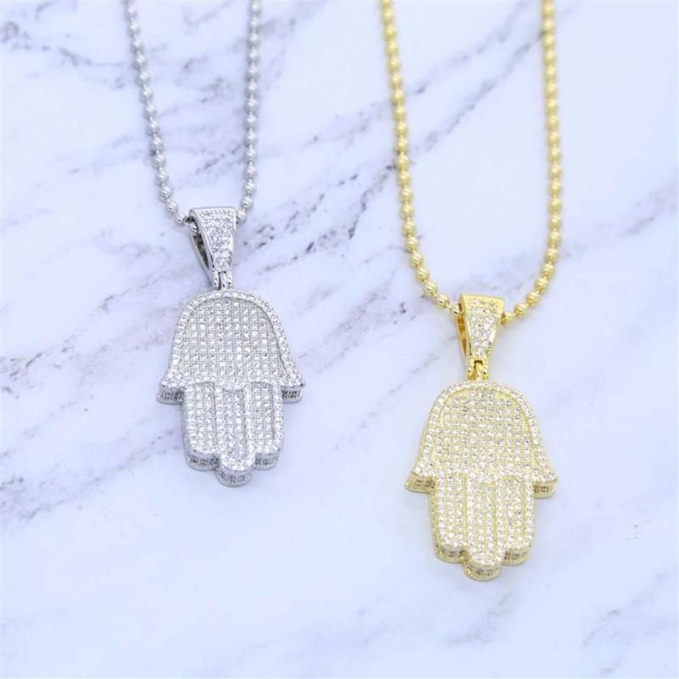 Chaînes Hip Hop Iced Out Bling Sparking 5A Zircone Cubique Cool Hamsa Main Pendentif Colliers Pour Femmes Hommes Charme Saint Valentin Cadeau Jew257v