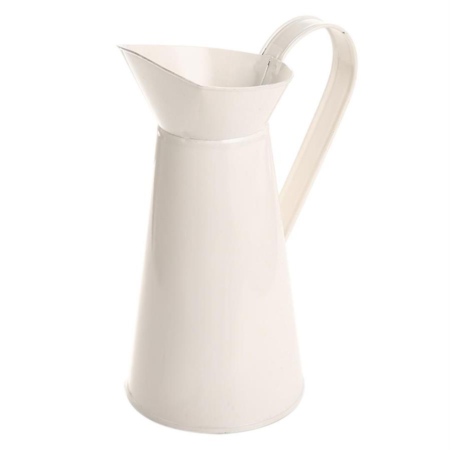 Vintage Tall Metal Shabby Chic Cream Vase Emamel Pitcher kanna Blomma behållare för bröllopshemdekor311g