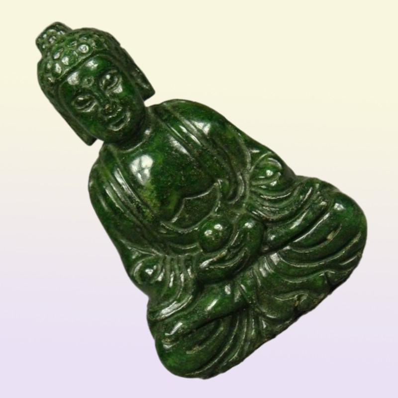 Hela billiga kinesiska gamla handarbeten Green Jade Carving Buddha Pendant Netsuke91211044087273