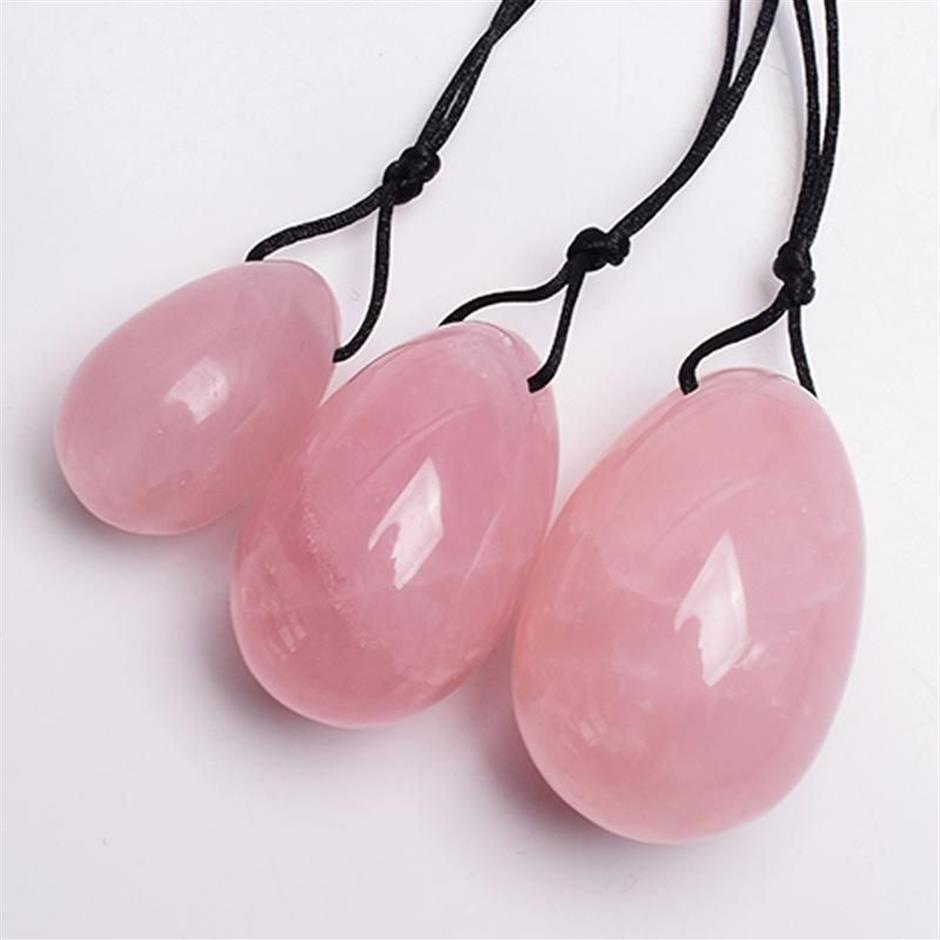 Objets décoratifs Figurines Oeufs de jade percés Quartz rose naturel Oeuf de Yoni pour exercice de Kegel Sphère de cristal vaginale Ben Wa Bal2714